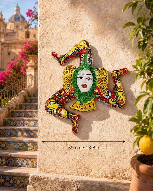 Handmade Sicilian Trinacria Wall Decor – Caltagirone Ceramic – 35 cm