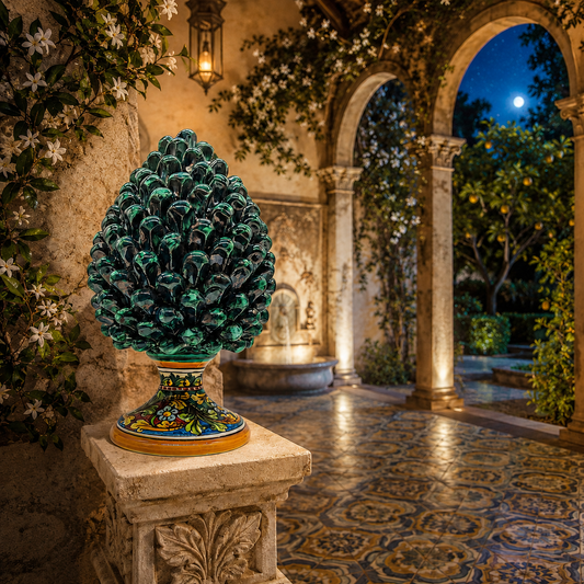 Emerald Green Sicilian Ceramic Pine Cone 31 cm – Italian Pigna