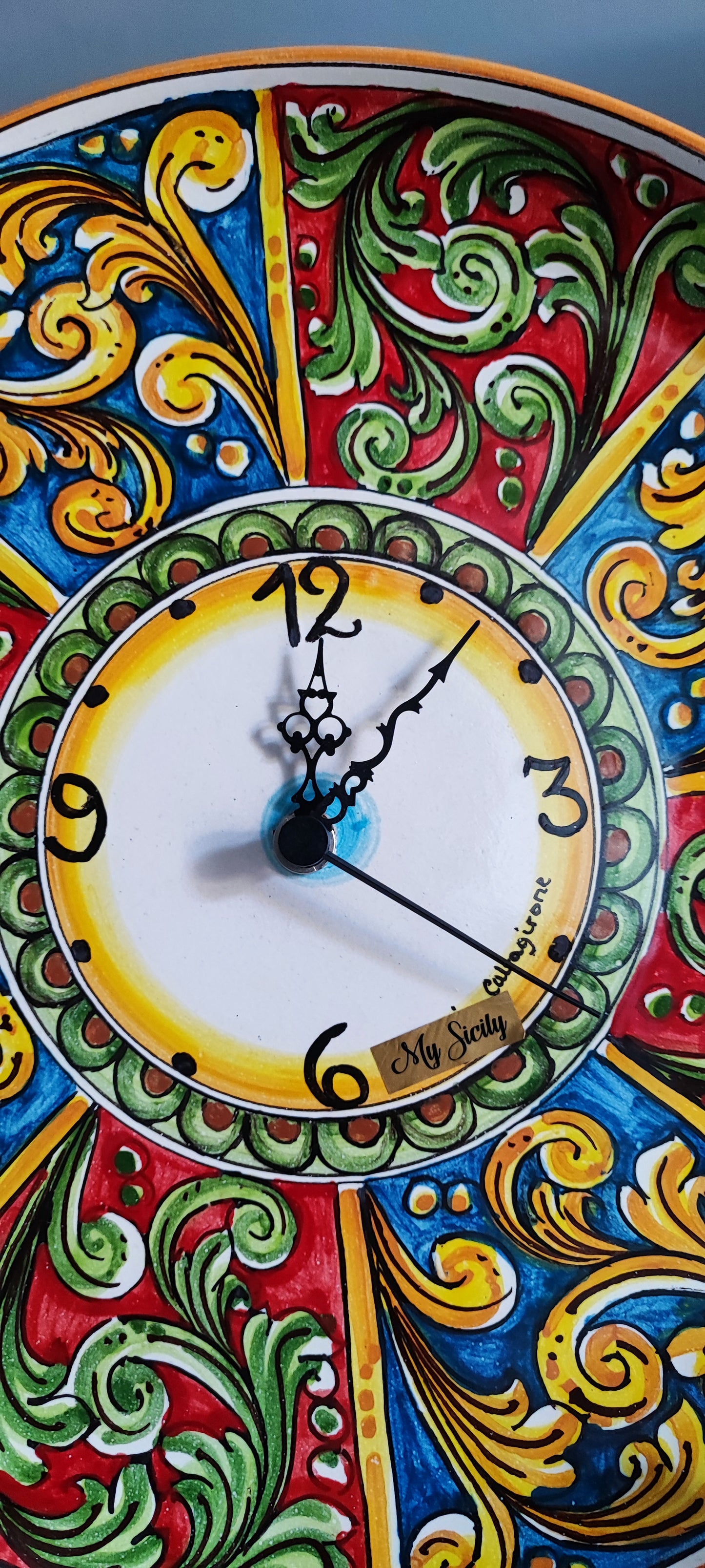 Handcrafted Ceramic Caltagirone Clock in Baroque Style