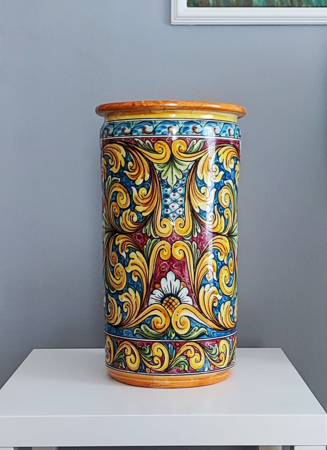 Sicilian Ceramic Umbrella Stand - Unique Mediterranean Handmade Piece