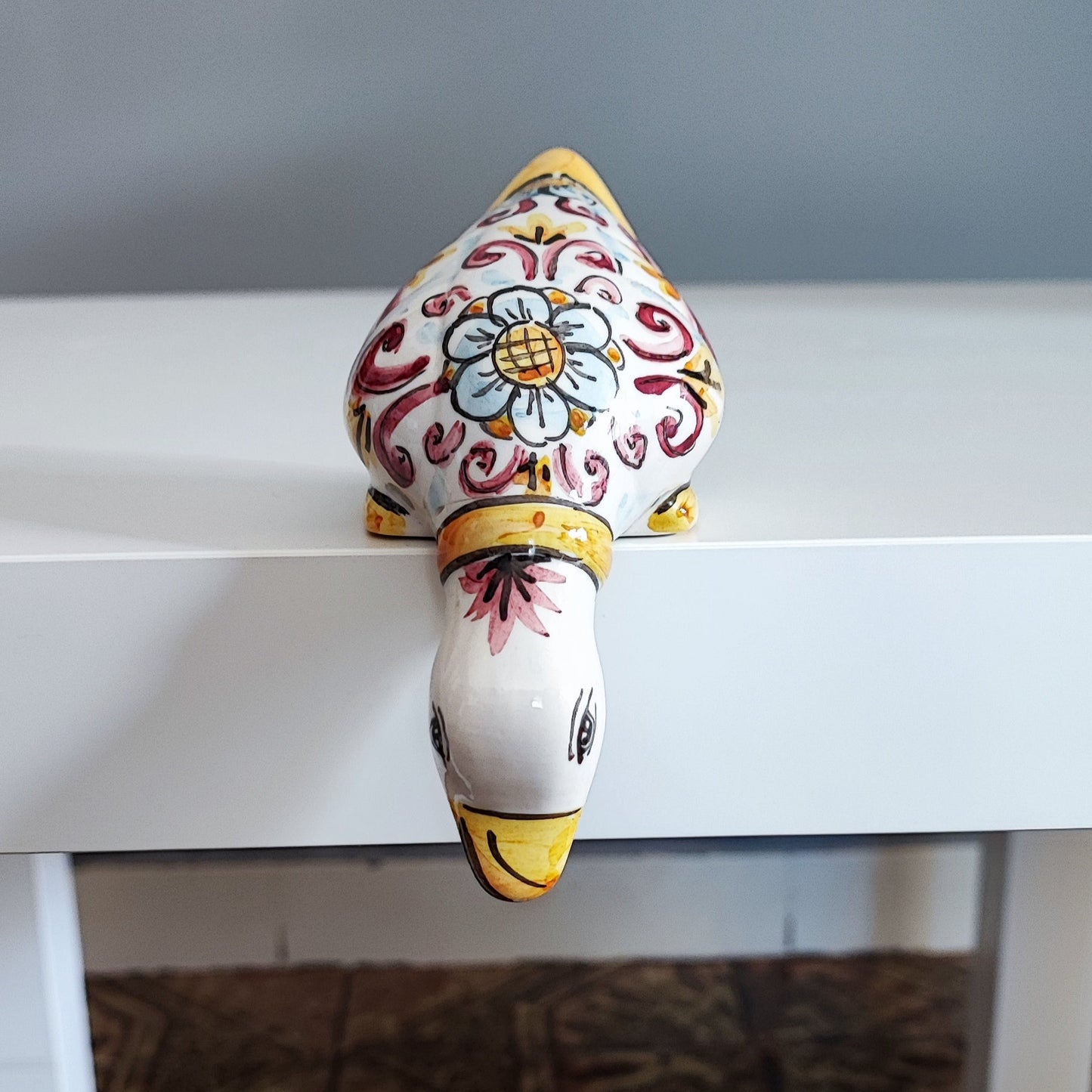 Handcrafted 14cm Caltagirone Ceramic Long Neck Duck Favor