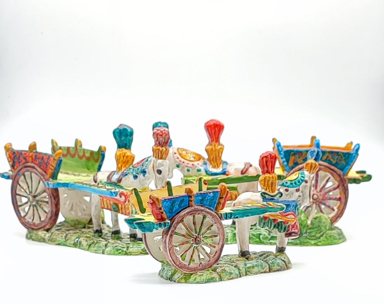 Handcrafted Ceramica di Caltagirone Cart and Horse Set