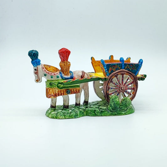 Handcrafted Ceramica di Caltagirone Cart and Horse Set