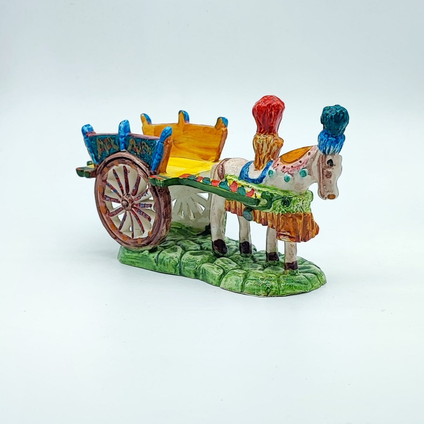 Handcrafted Ceramica di Caltagirone Cart and Horse Set
