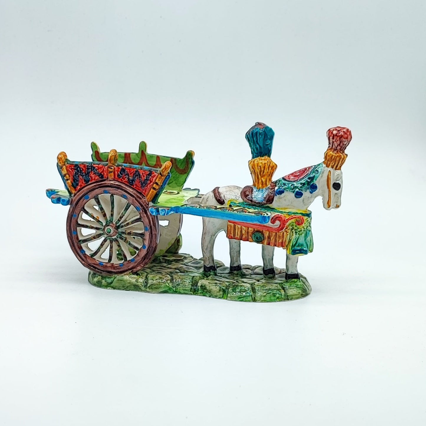 Handcrafted Ceramica di Caltagirone Cart and Horse Set