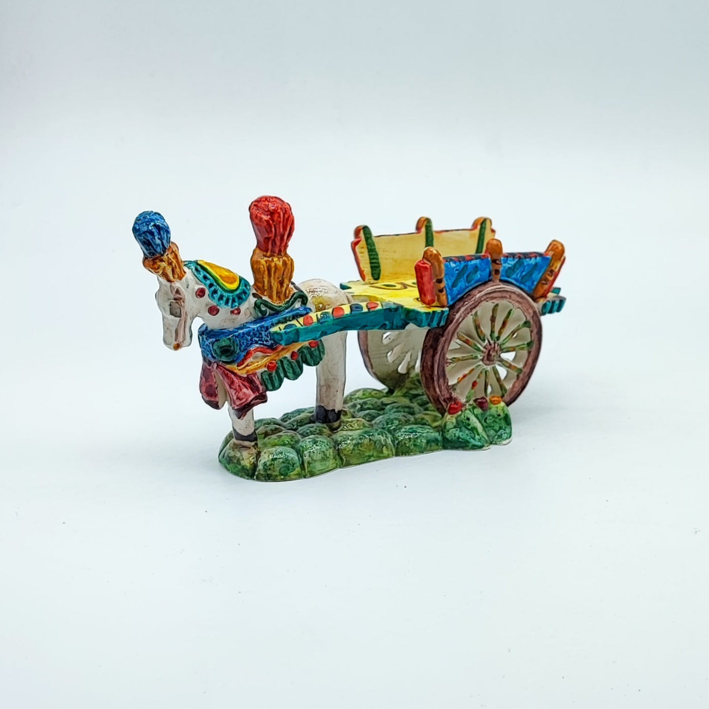 Handcrafted Ceramica di Caltagirone Cart and Horse Set