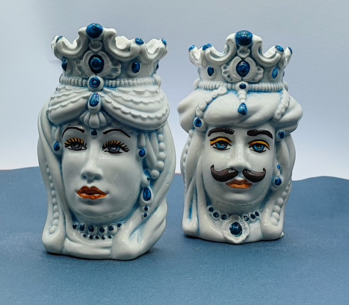Handcrafted Ceramica di Caltagirone - Sicilian Normann Moorish Heads - Unique Italian Pottery Sculpture