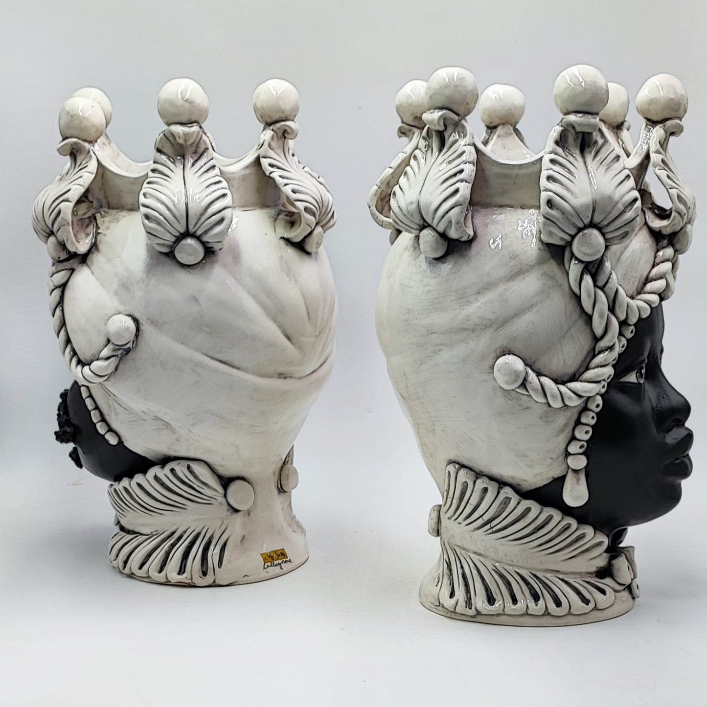 Regal Sicilian Moor’s Heads – Antique-Style Black Matte Couple, 42/43 cm (16.5/17 in)