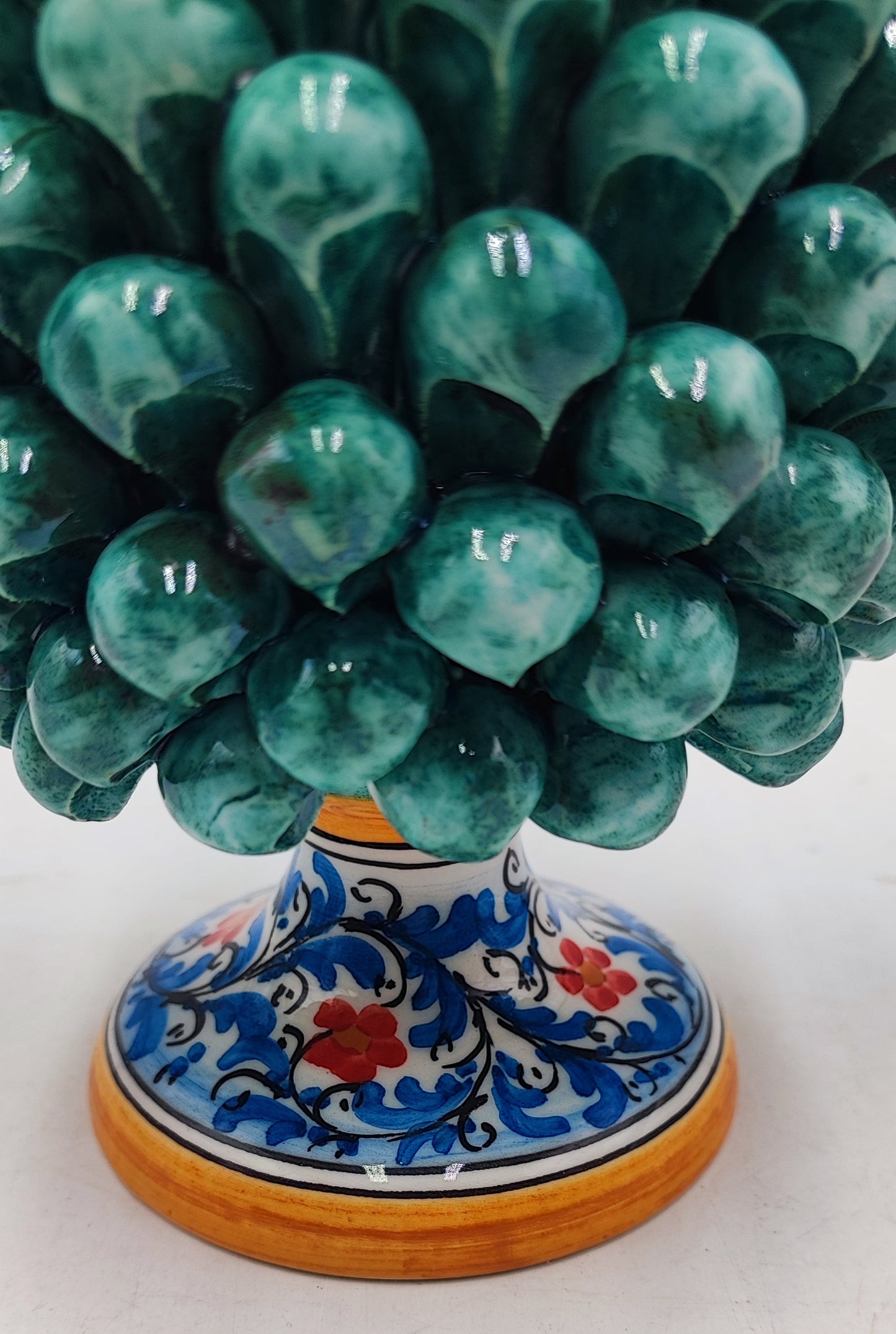 Sicilian ceramic pine cone, hand made with decorative base 20cm