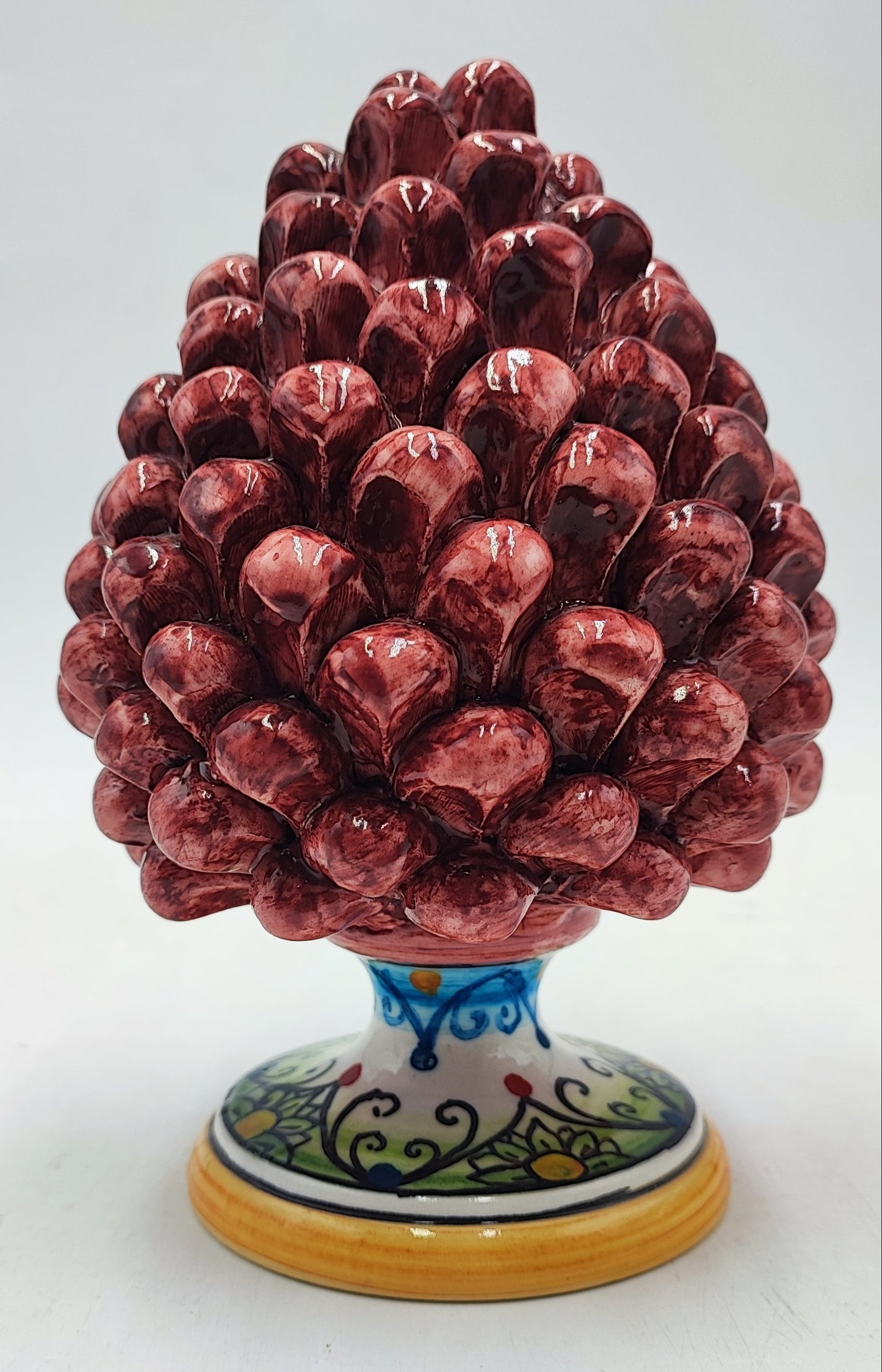 Sicilian ceramic pine cone, hand made with decorative base 20cm