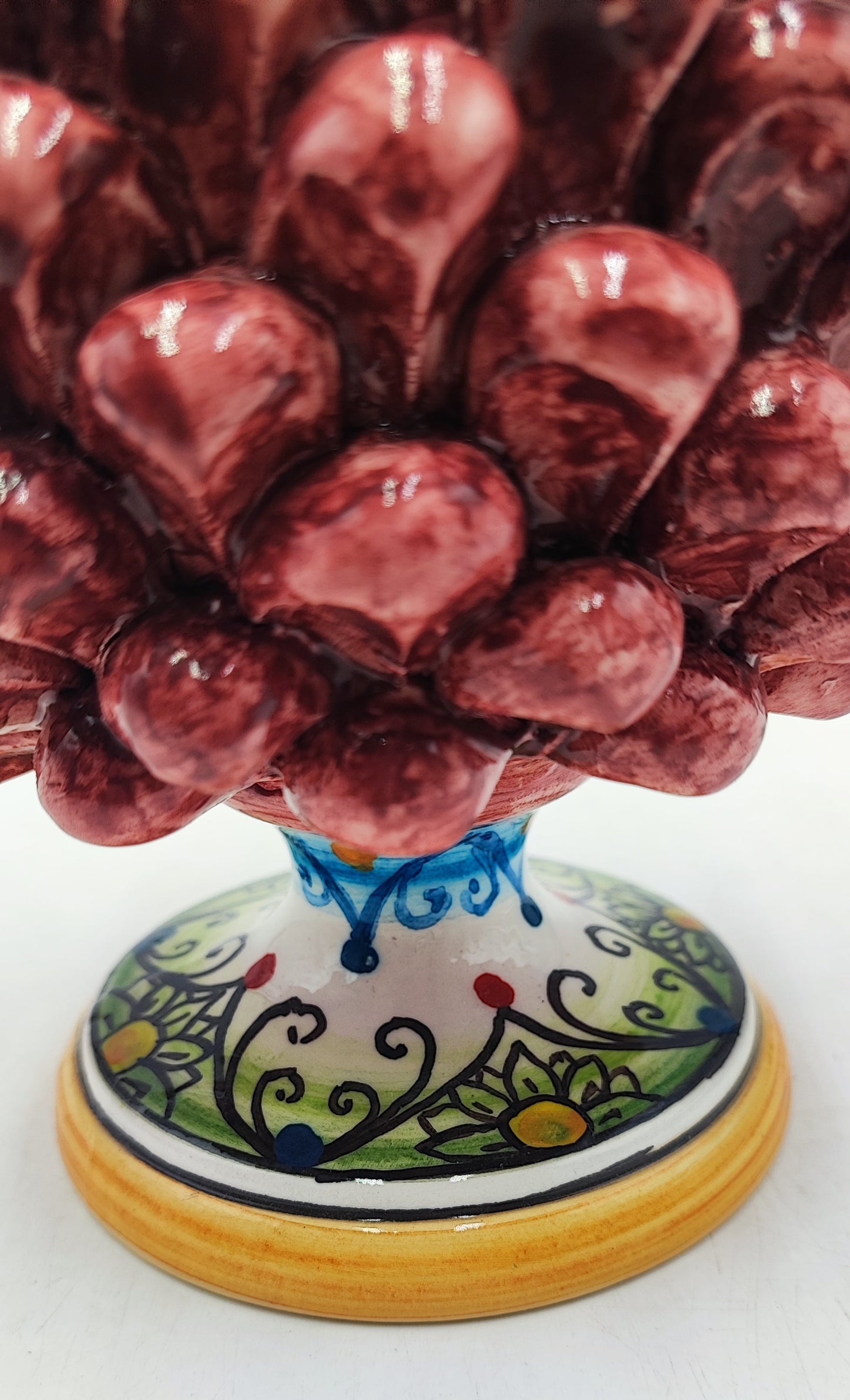 Sicilian ceramic pine cone, hand made with decorative base 20cm