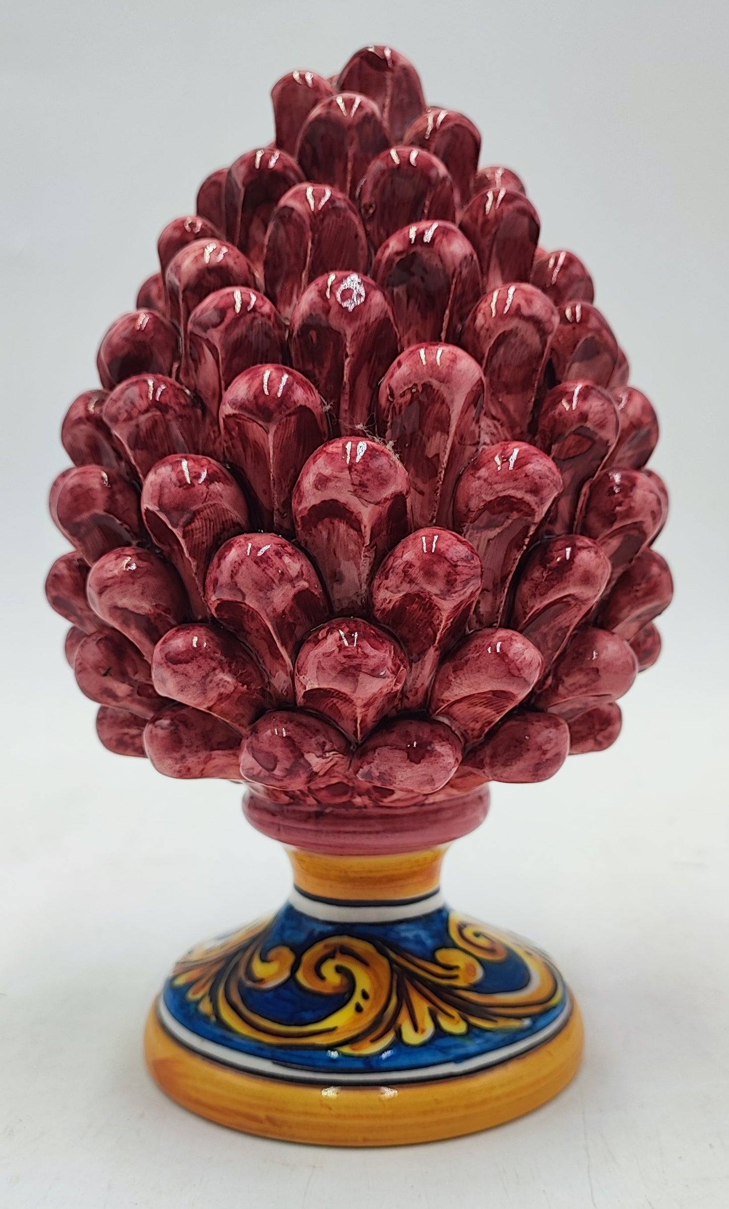 Sicilian ceramic pine cone, hand made with decorative base 20cm