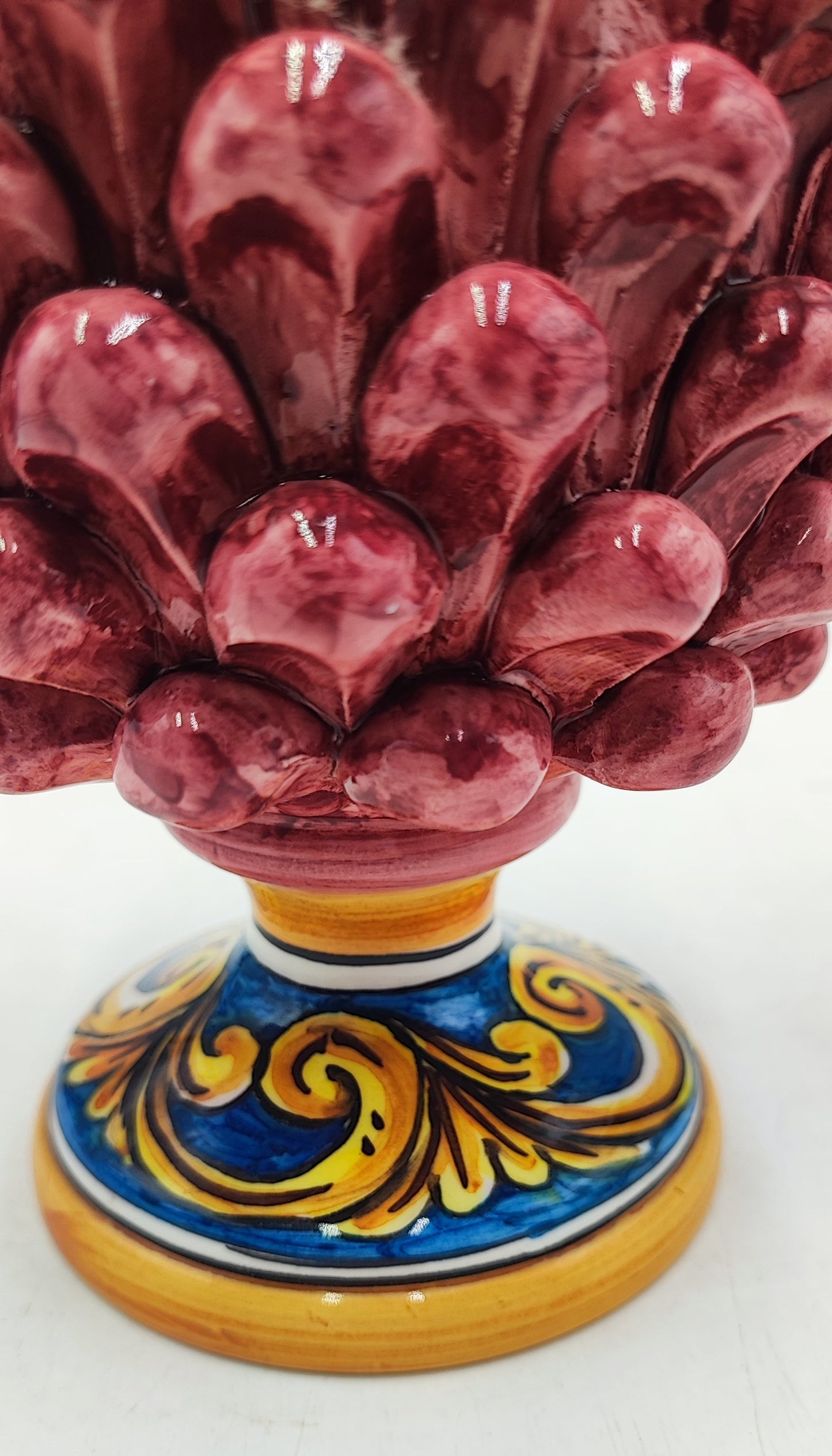 Sicilian ceramic pine cone, hand made with decorative base 20cm