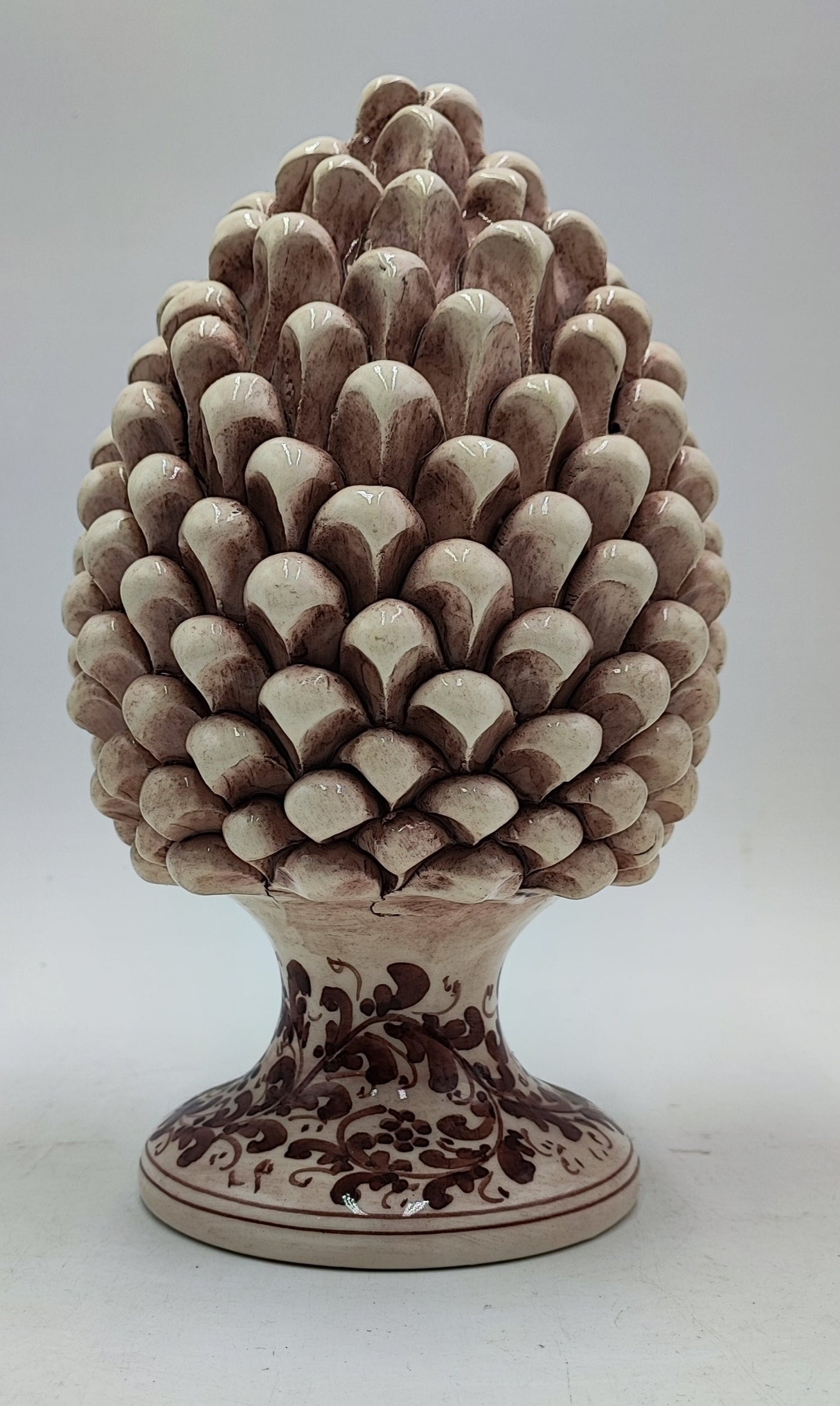 Handcrafted Ceramic Pine Cone - Stunning Art Piece for Home Decor Enthusiasts, andwith decorative base 26/27 cm approx