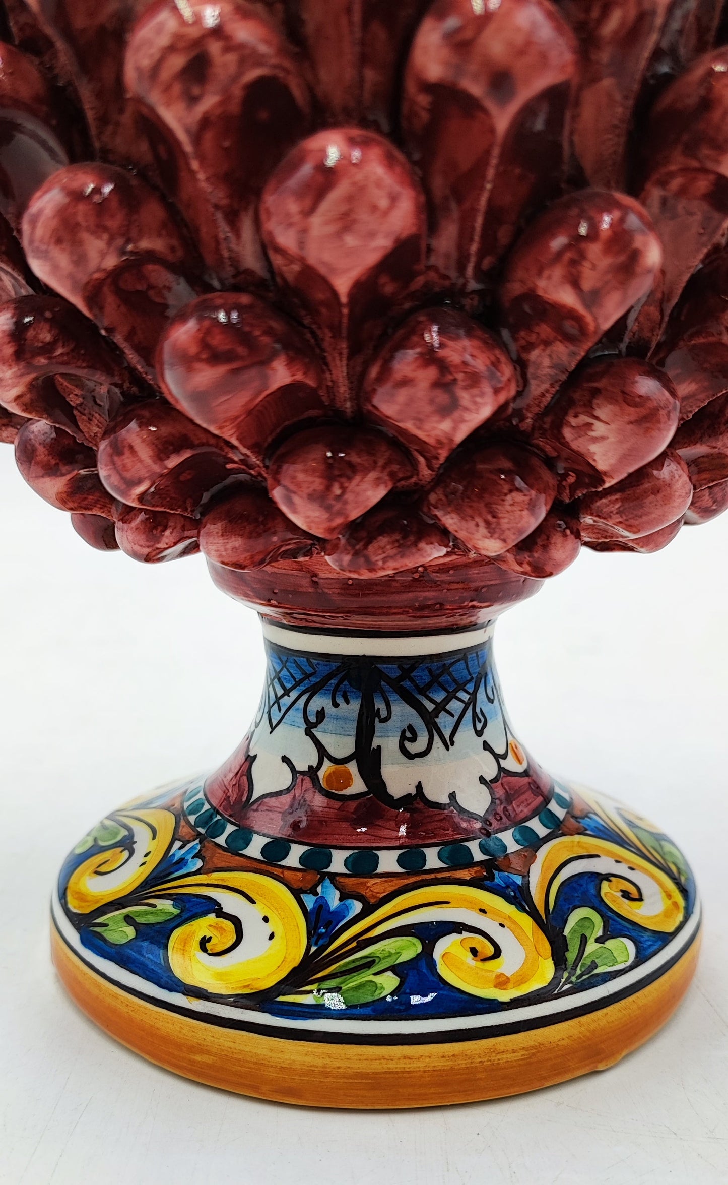 Handcrafted Ceramic Pine Cone - Stunning Art Piece for Home Decor Enthusiasts, andwith decorative base 25/26 cm approx