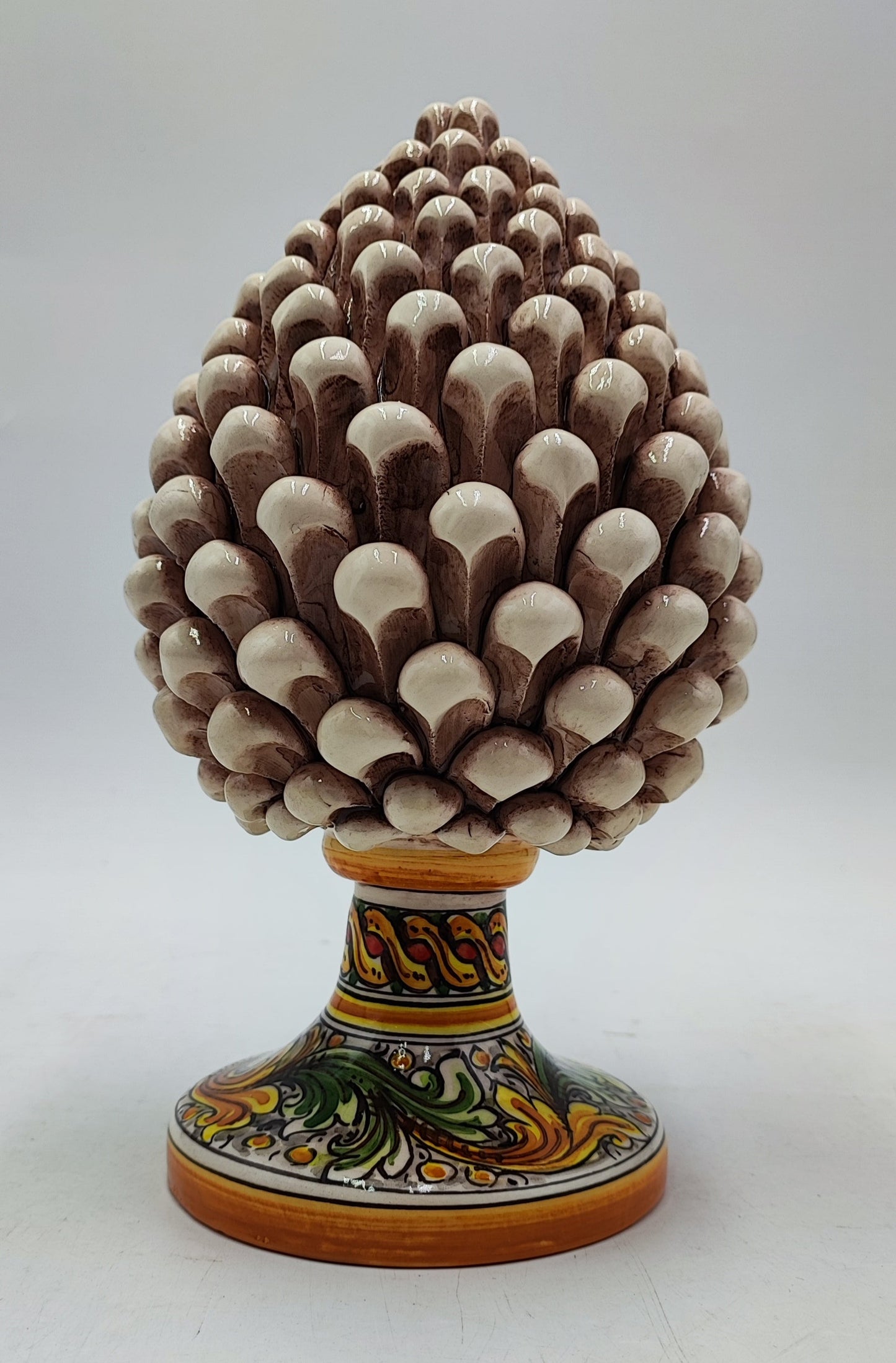 Handcrafted Ceramic Pine Cone - Stunning Art Piece for Home Decor Enthusiasts, andwith decorative base 25/26 cm approx