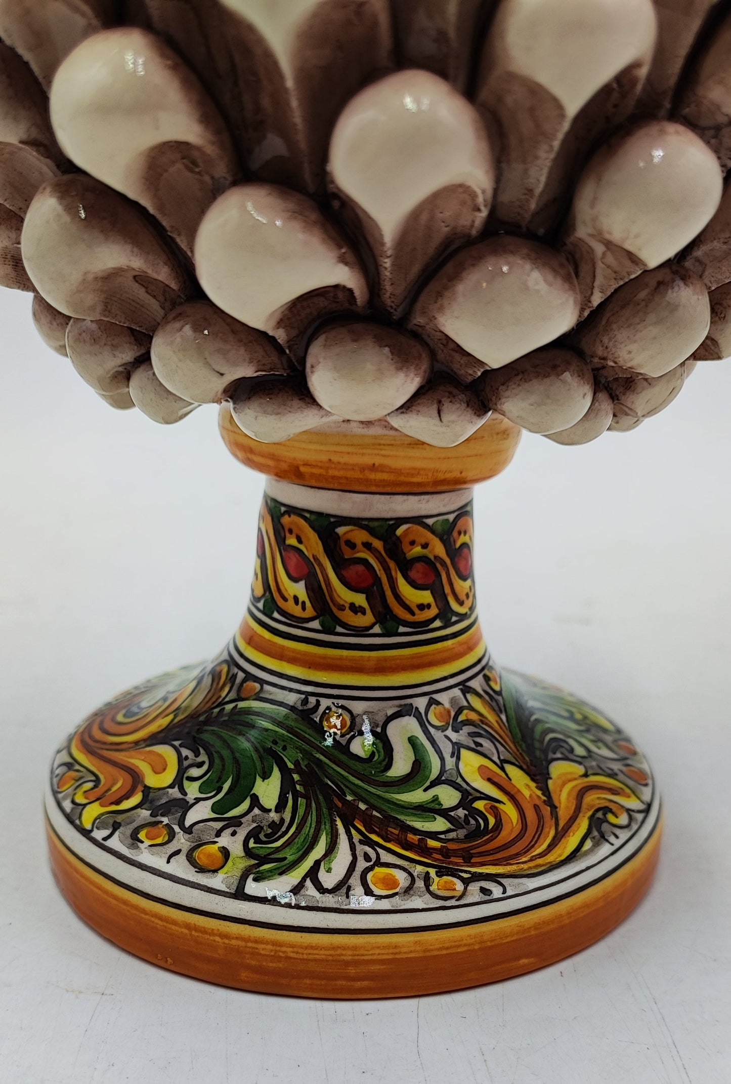 Handcrafted Ceramic Pine Cone - Stunning Art Piece for Home Decor Enthusiasts, andwith decorative base 25/26 cm approx