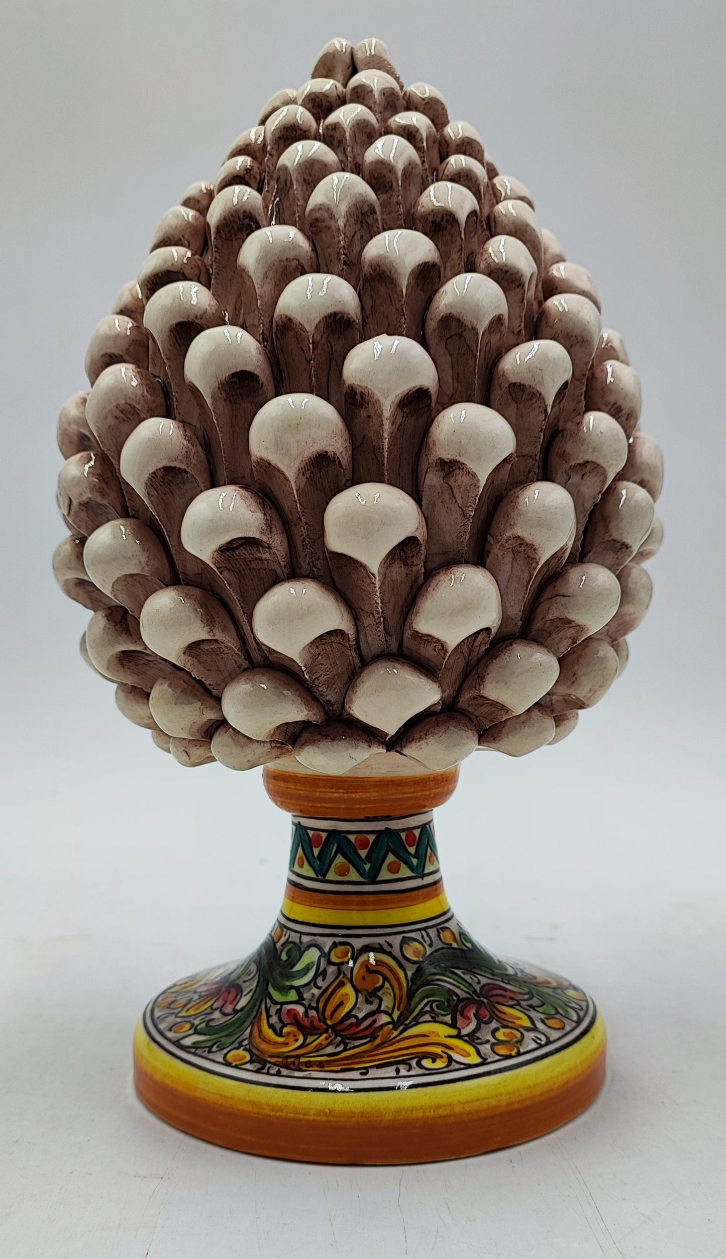 Handcrafted Ceramic Pine Cone - Stunning Art Piece for Home Decor Enthusiasts, andwith decorative base 25/26 cm approx