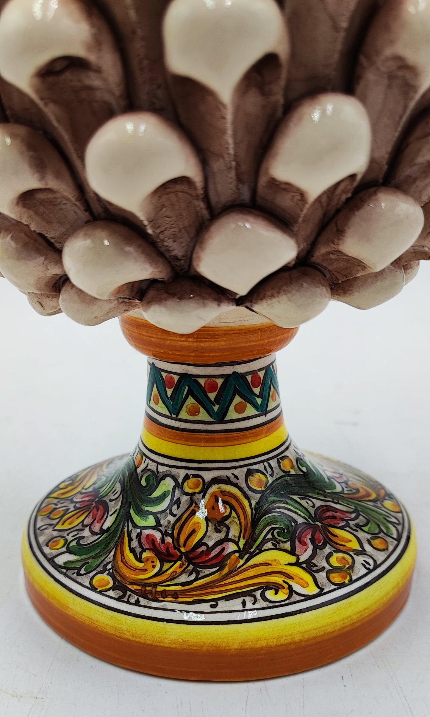 Handcrafted Ceramic Pine Cone - Stunning Art Piece for Home Decor Enthusiasts, andwith decorative base 25/26 cm approx