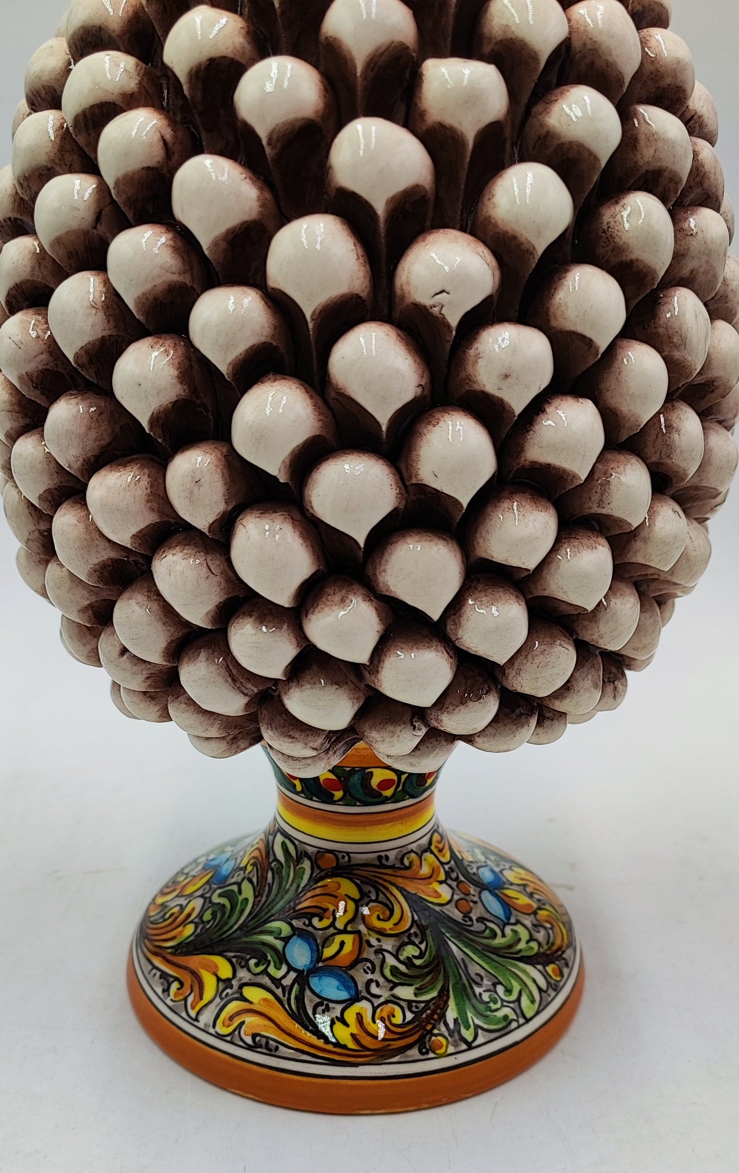 Handcrafted Ceramic Pine Cone - Stunning Art Piece for Home Decor Enthusiasts, andwith decorative base 32/33 cm approx