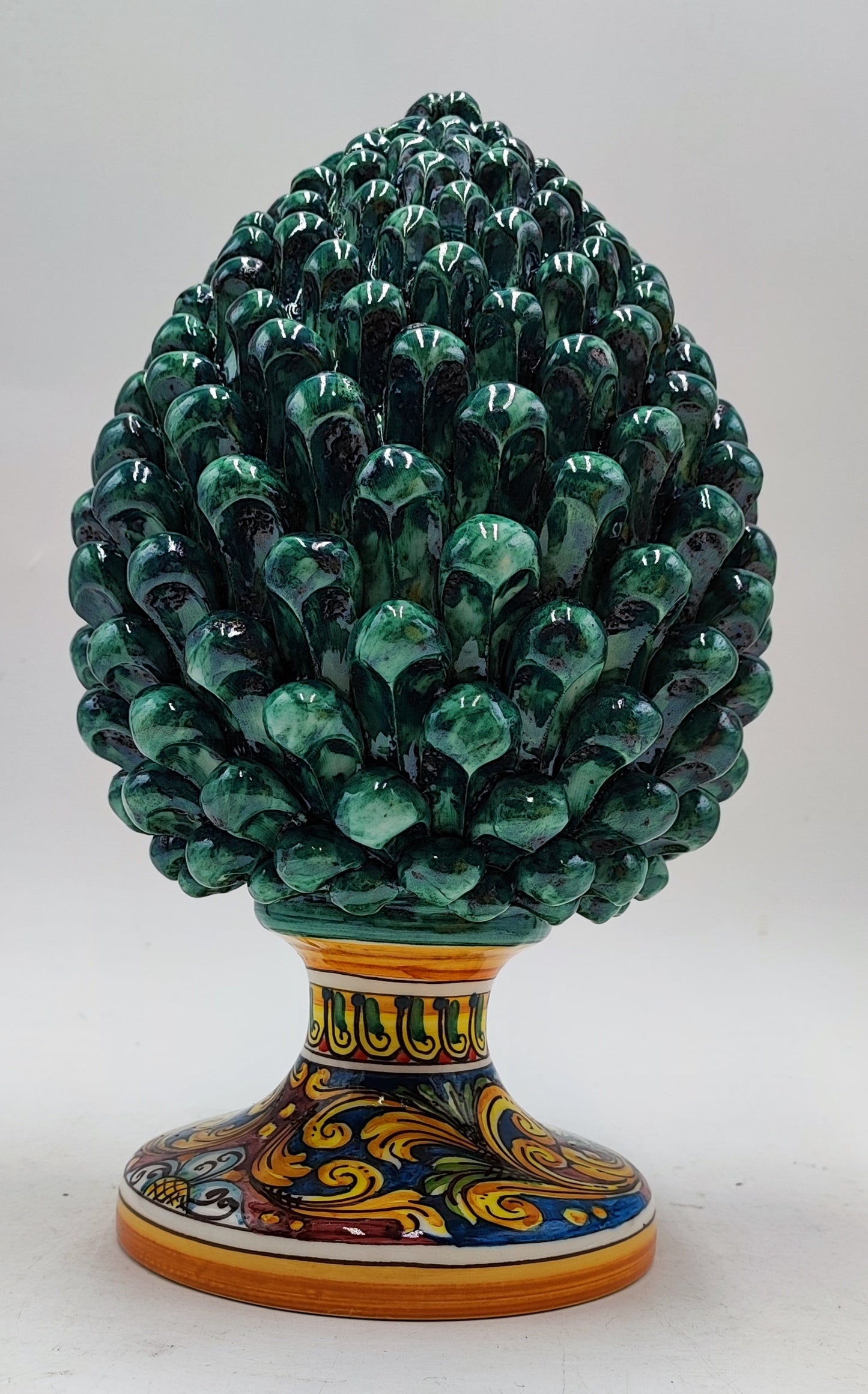 Handcrafted Ceramic Pine Cone - Stunning Art Piece for Home Decor Enthusiasts, and with decorative base 30/31 cm approx