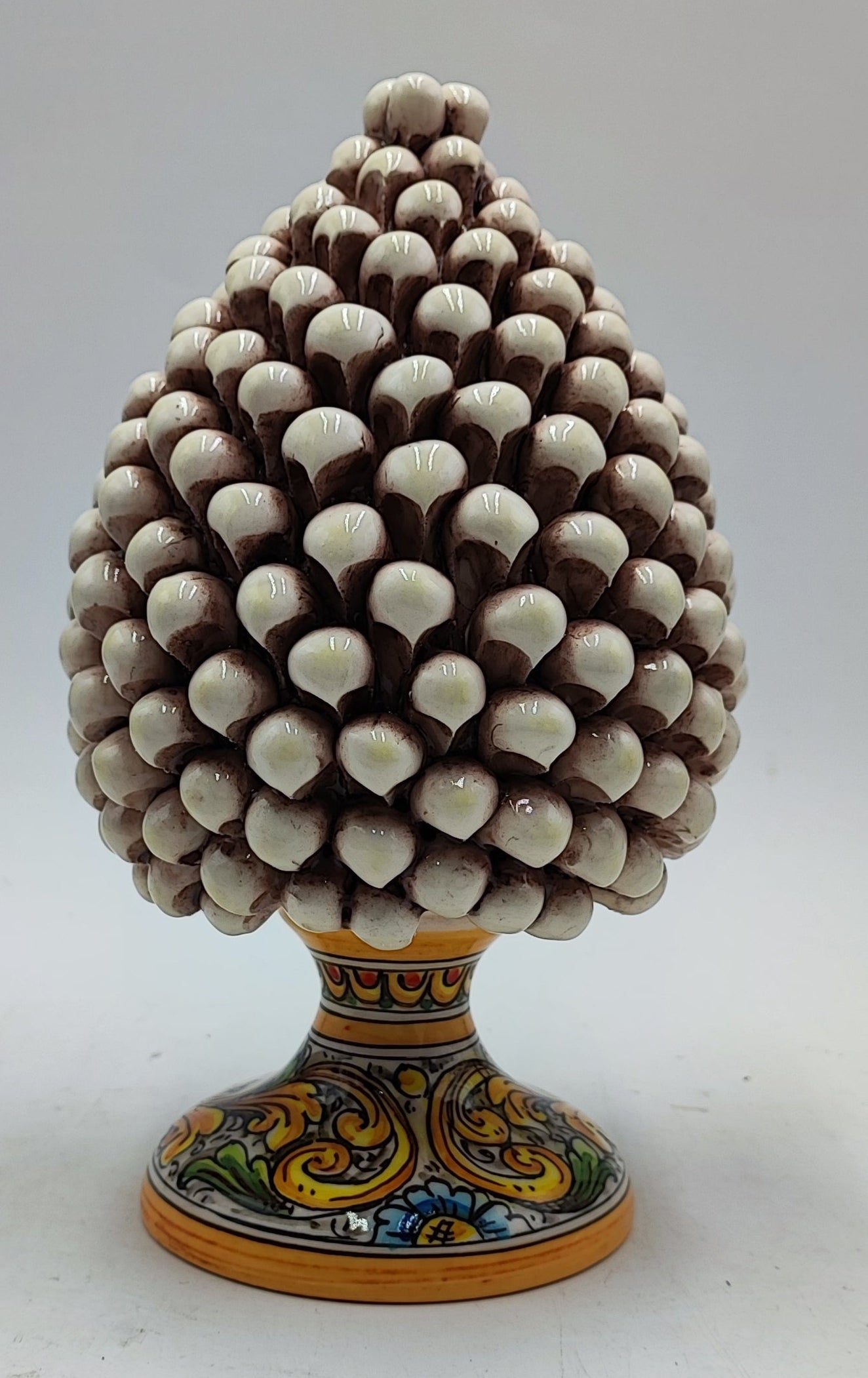 Handcrafted Ceramic Pine Cone - Stunning Art Piece for Home Decor Enthusiasts, andwith decorative base 26/27 cm approx