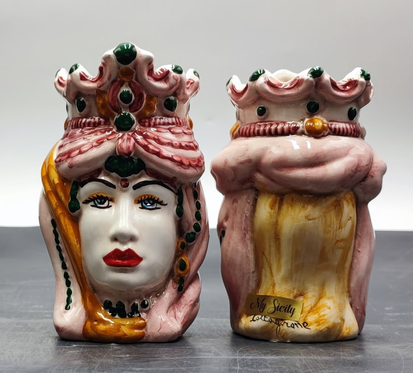 Handmade Ceramica di Caltagirone Sicilian Moorish Heads Sculpture in Normanne Style - Artisanal Italian Craftsmanship