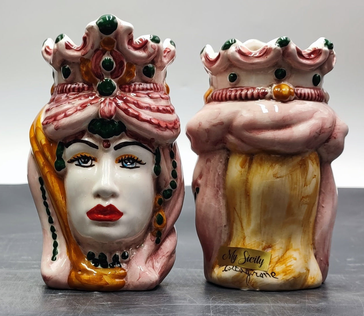 Handmade Ceramica di Caltagirone Sicilian Moorish Heads Sculpture in Normanne Style - Artisanal Italian Craftsmanship