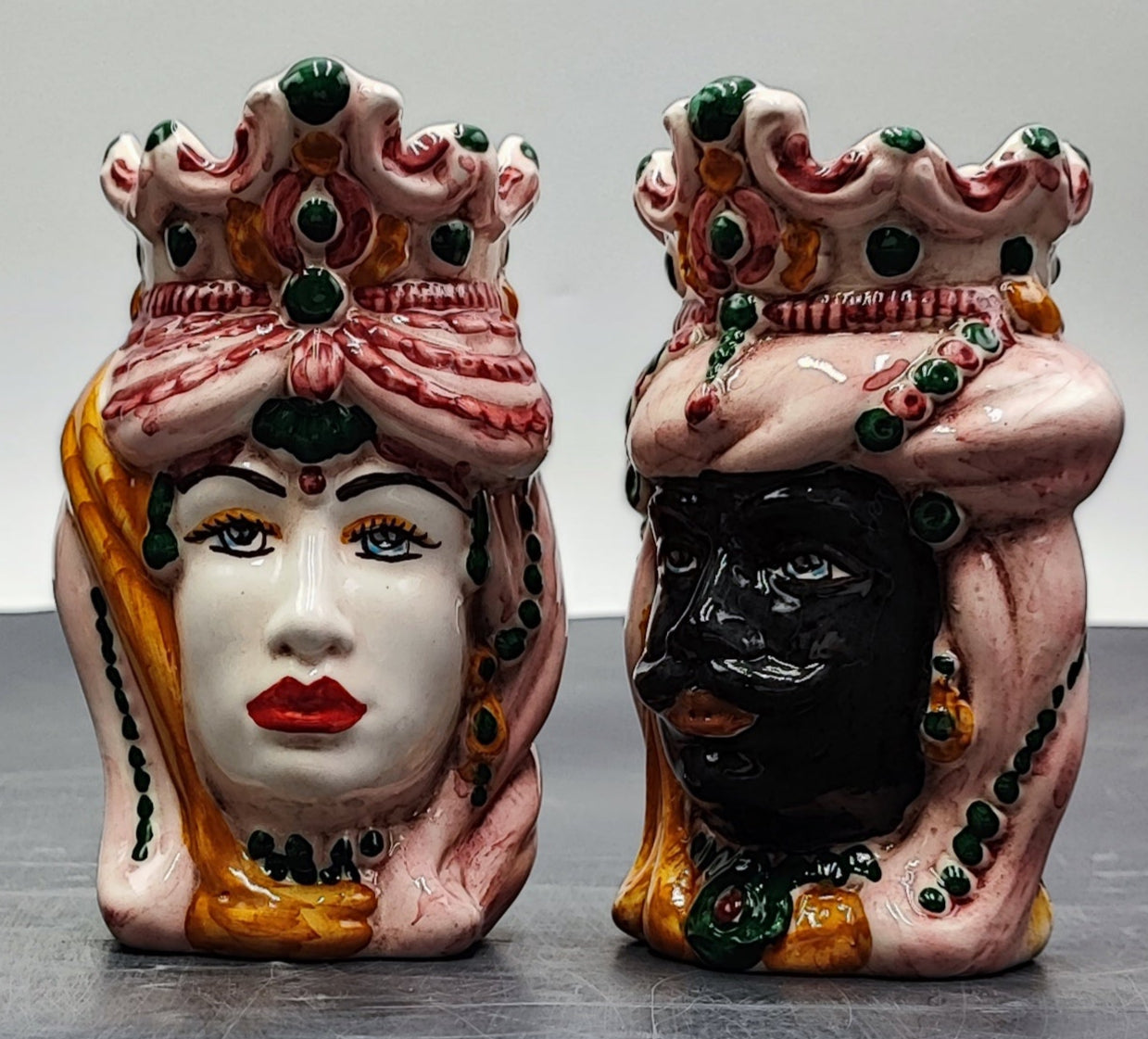 Handmade Ceramica di Caltagirone Sicilian Moorish Heads Sculpture in Normanne Style - Artisanal Italian Craftsmanship