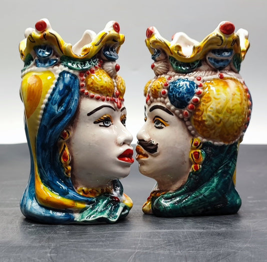Handmade Sicilian Ceramica di Caltagirone Moorish Heads in Emiri Style - Mediterranean Ceramic Sculptures for Home Decor