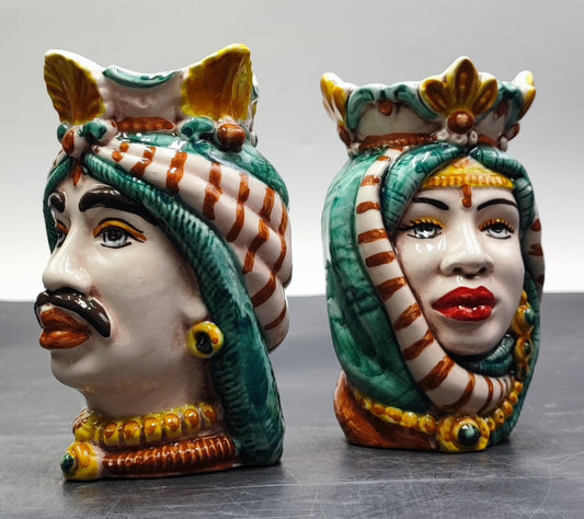 Handmade Sicilian Ceramica di Caltagirone Moorish Heads in Africane Style - Mediterranean Ceramic Sculptures for Home Decor