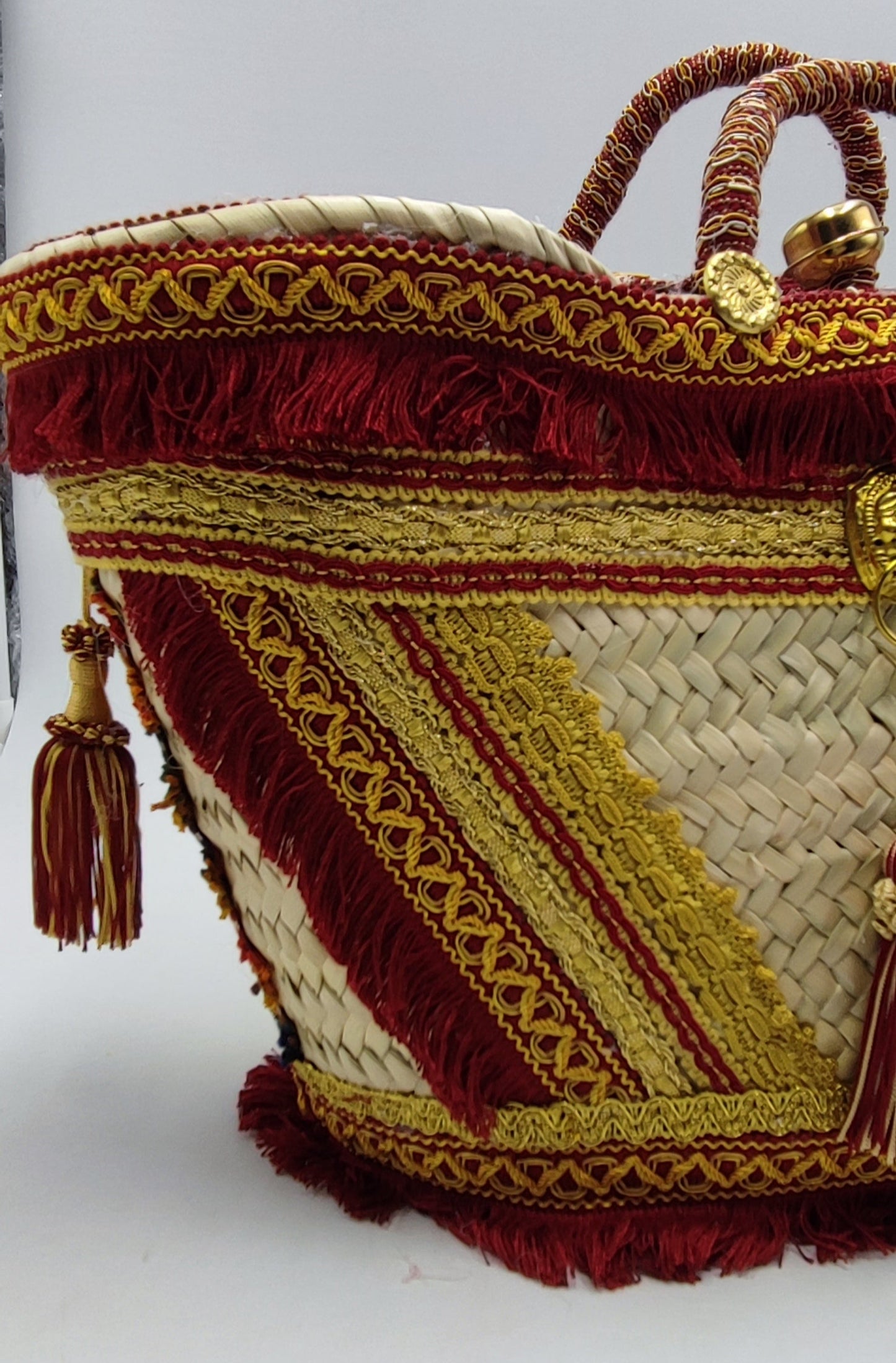 Luxurious Handcrafted Sicilian Tote Bag – Baroque Style with Red & Gold Embellishments – 46cm x 26cm (18” x 10.2”)