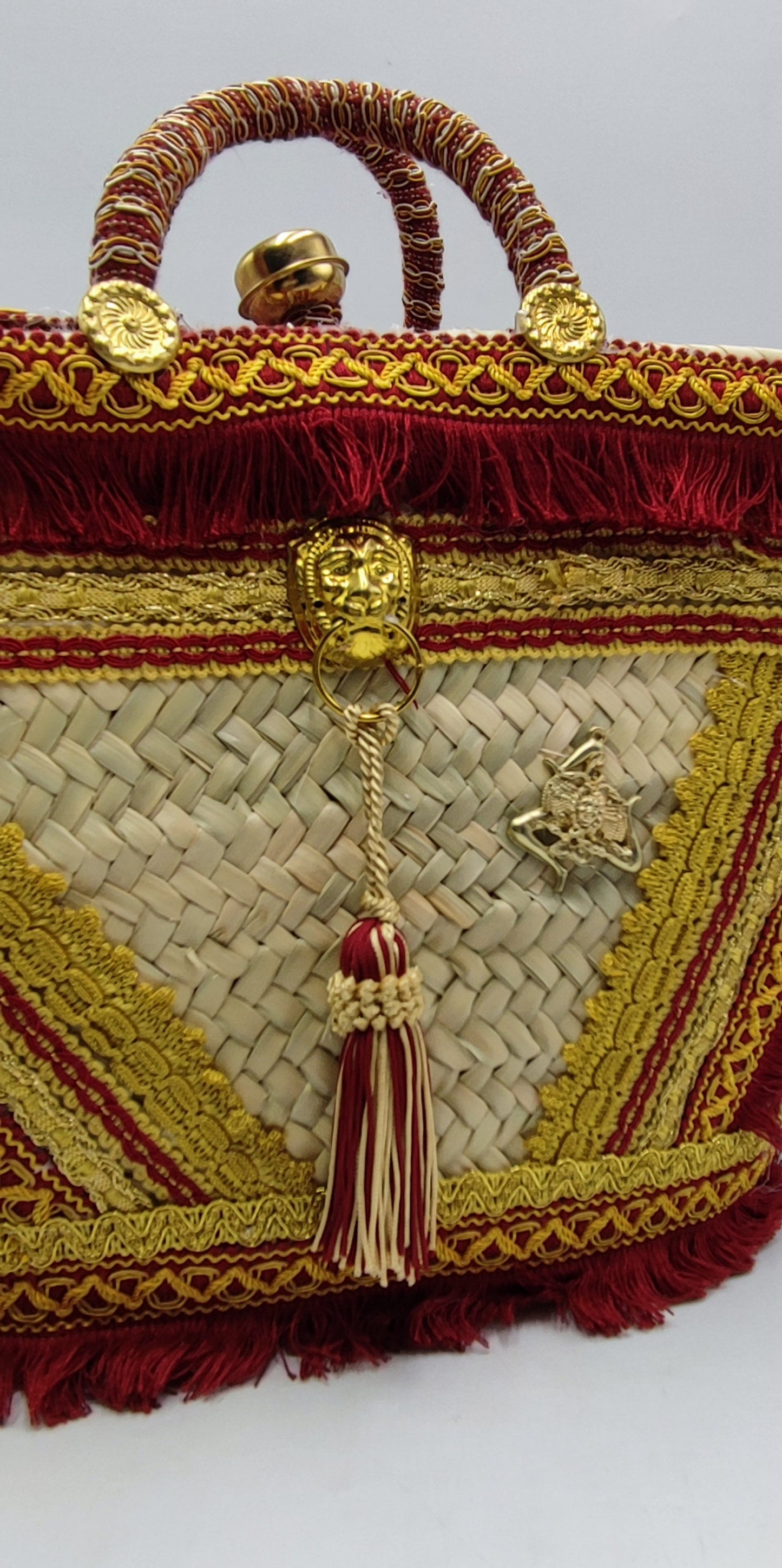 Luxurious Handcrafted Sicilian Tote Bag – Baroque Style with Red & Gold Embellishments – 46cm x 26cm (18” x 10.2”)