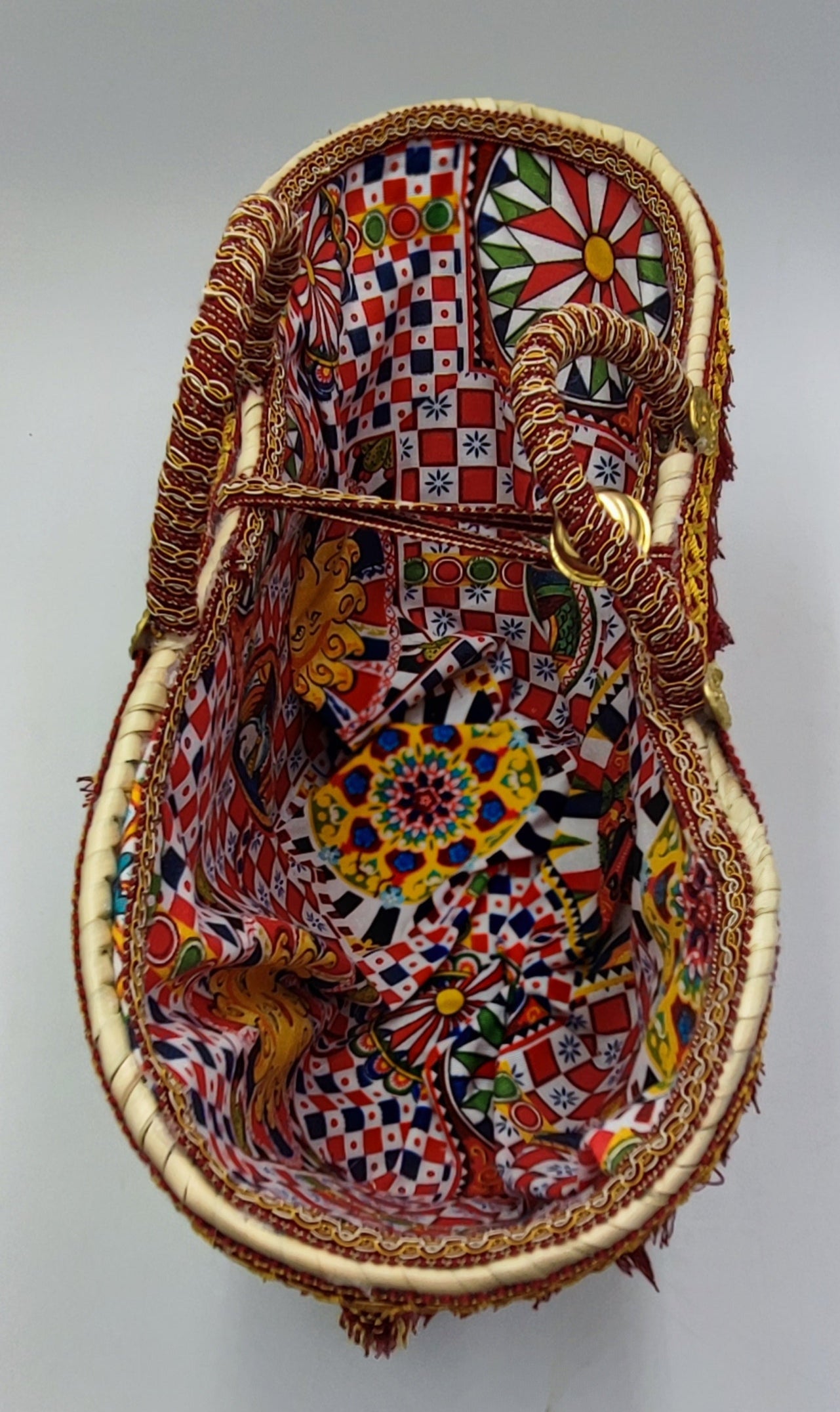 Luxurious Handcrafted Sicilian Tote Bag – Baroque Style with Red & Gold Embellishments – 46cm x 26cm (18” x 10.2”)