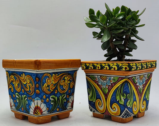 Ceramica di Caltagirone_ square planter 23cm _ various decorations