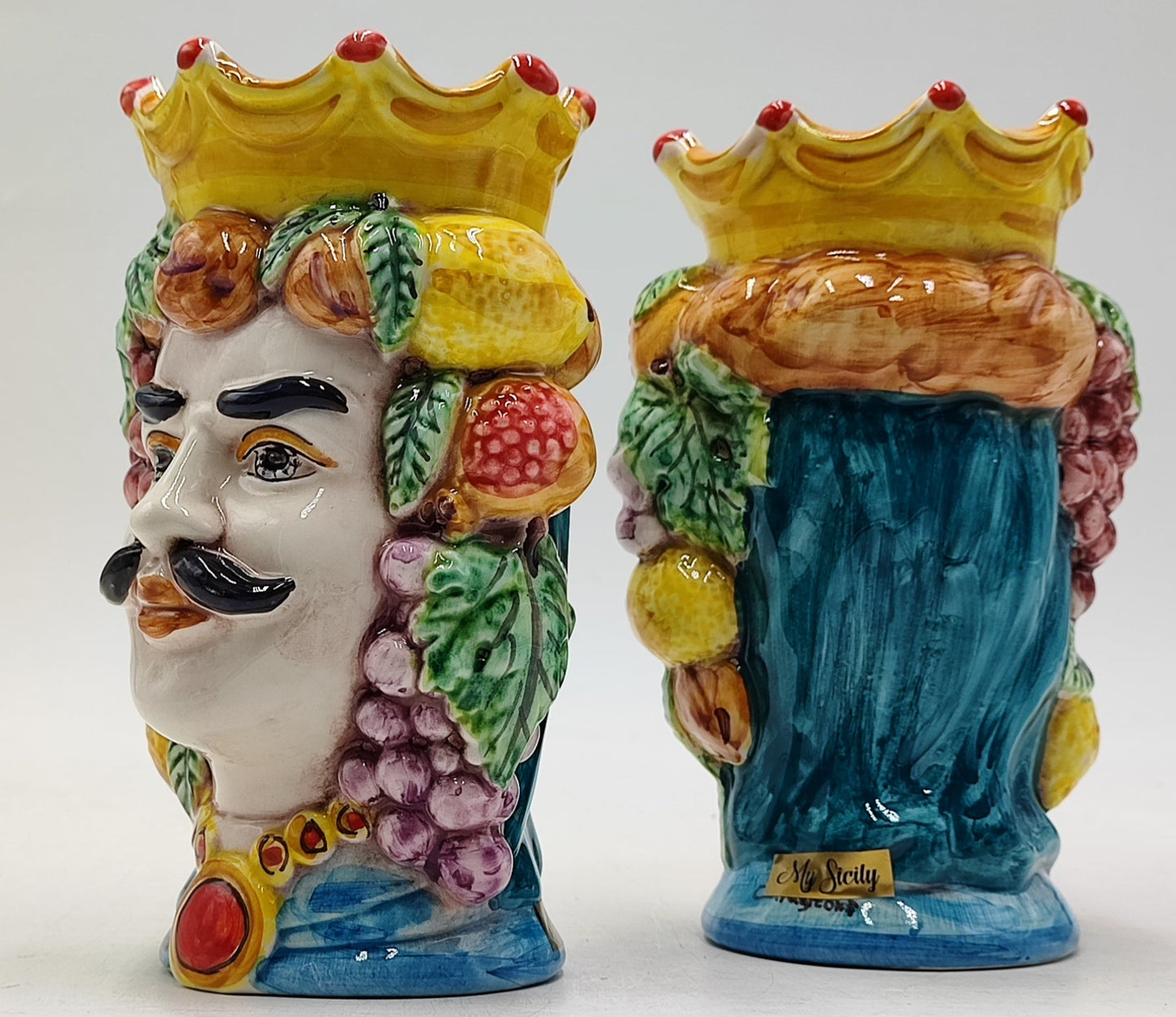 Ceramica di Caltagirone Sicilian Moorish Heads - Handcrafted Mediterranean Art Sculpture in Italian Pottery