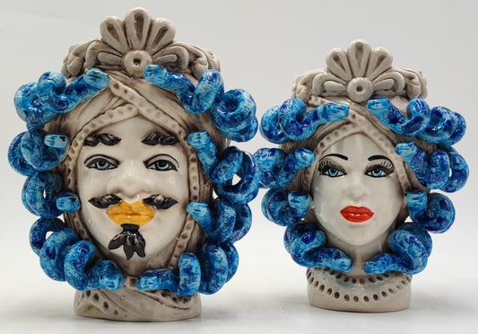 Handmade Sicilian Moorish Head 21cm 8.3in Ceramic Vase from Caltagirone Italian Pottery Decor