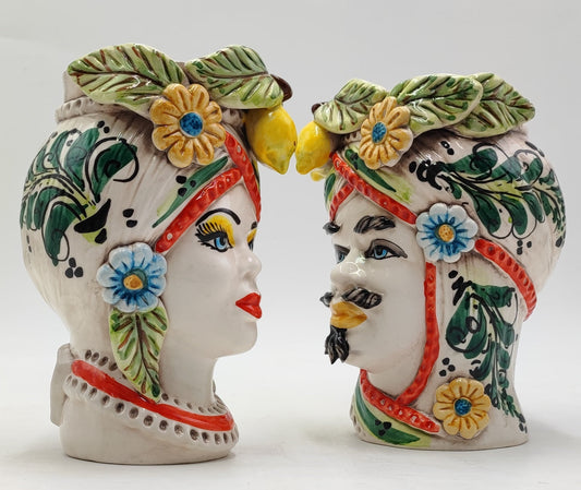Ceramica di Caltagirone Sicilian Moorish Heads - Handcrafted Mediterranean Art Sculpture in Italian Pottery