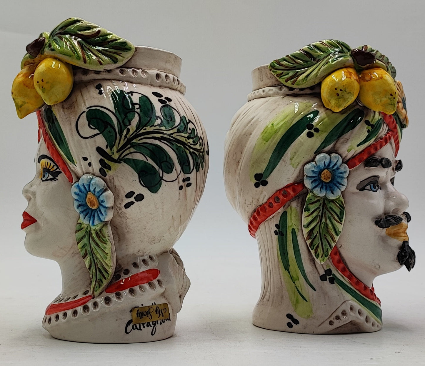 Ceramica di Caltagirone Sicilian Moorish Heads - Handcrafted Mediterranean Art Sculpture in Italian Pottery