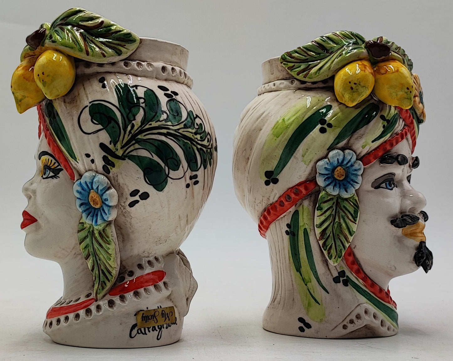 Ceramica di Caltagirone Sicilian Moorish Heads - Handcrafted Mediterranean Art Sculpture in Italian Pottery