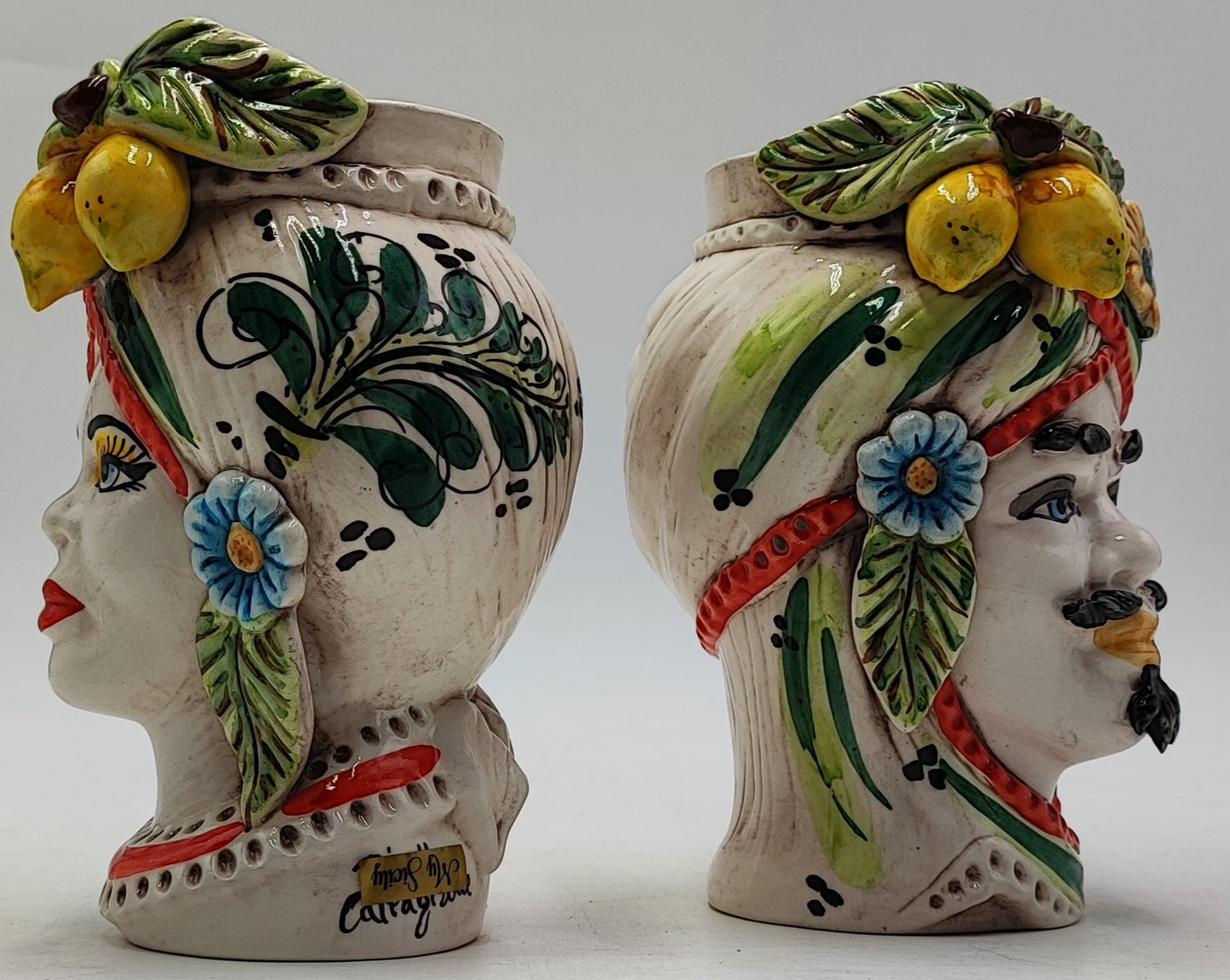 Ceramica di Caltagirone Sicilian Moorish Heads - Handcrafted Mediterranean Art Sculpture in Italian Pottery