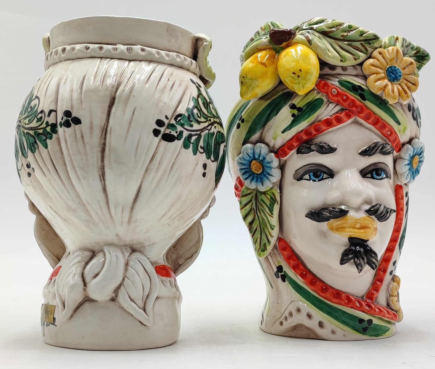 Ceramica di Caltagirone Sicilian Moorish Heads - Handcrafted Mediterranean Art Sculpture in Italian Pottery