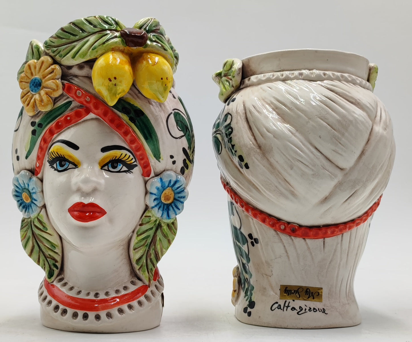Ceramica di Caltagirone Sicilian Moorish Heads - Handcrafted Mediterranean Art Sculpture in Italian Pottery