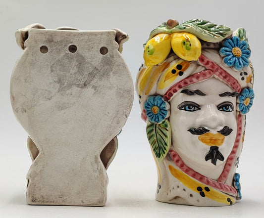 Sicilian Elegance: Teste di Moro Wall Hanging from Ceramica di Caltagirone with Lemon and Floral Decoration"