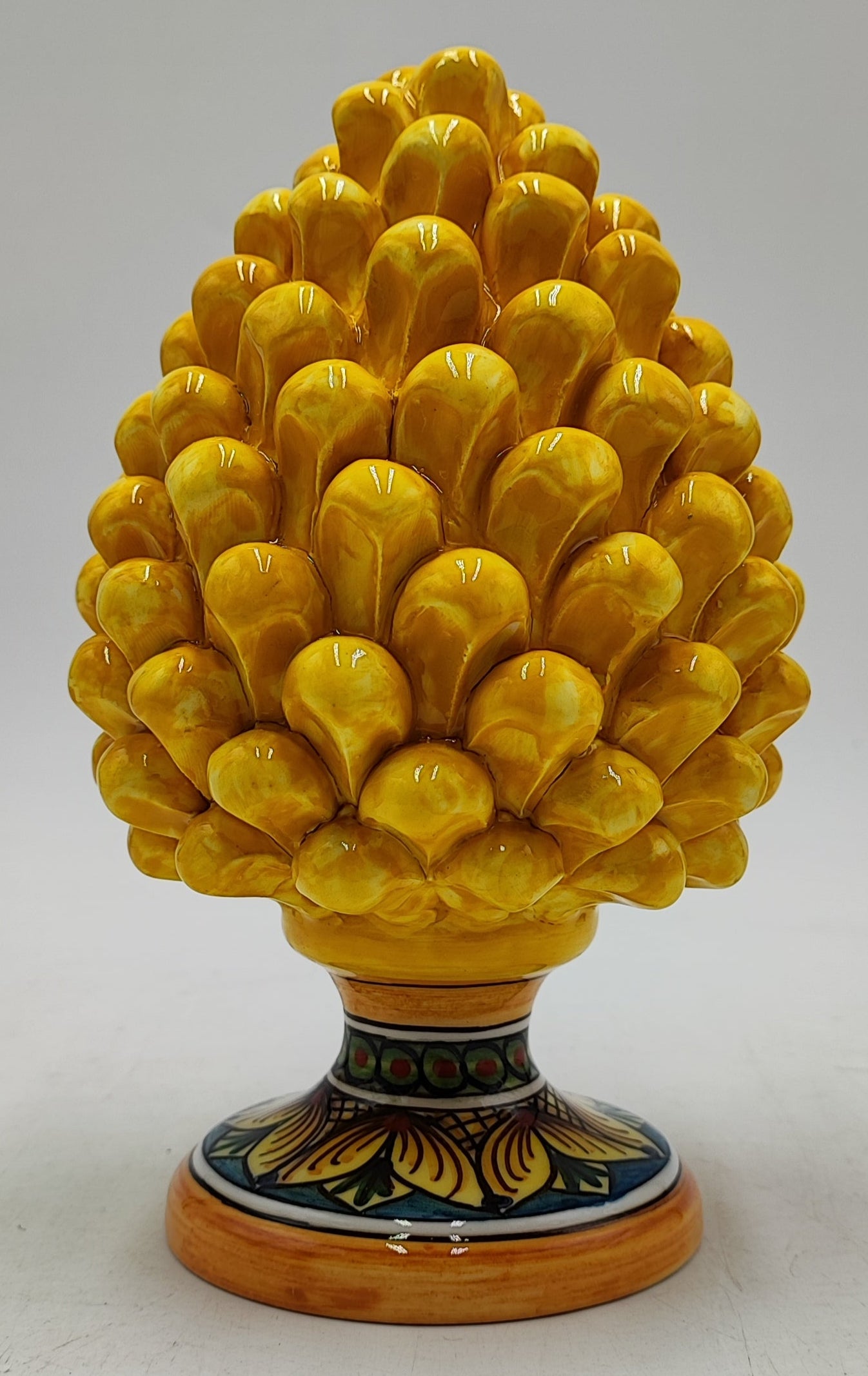Handmade Sicilian Ceramic Pine Cone: Caltagirone Pottery, Sugar Paper Blue (7.87”)