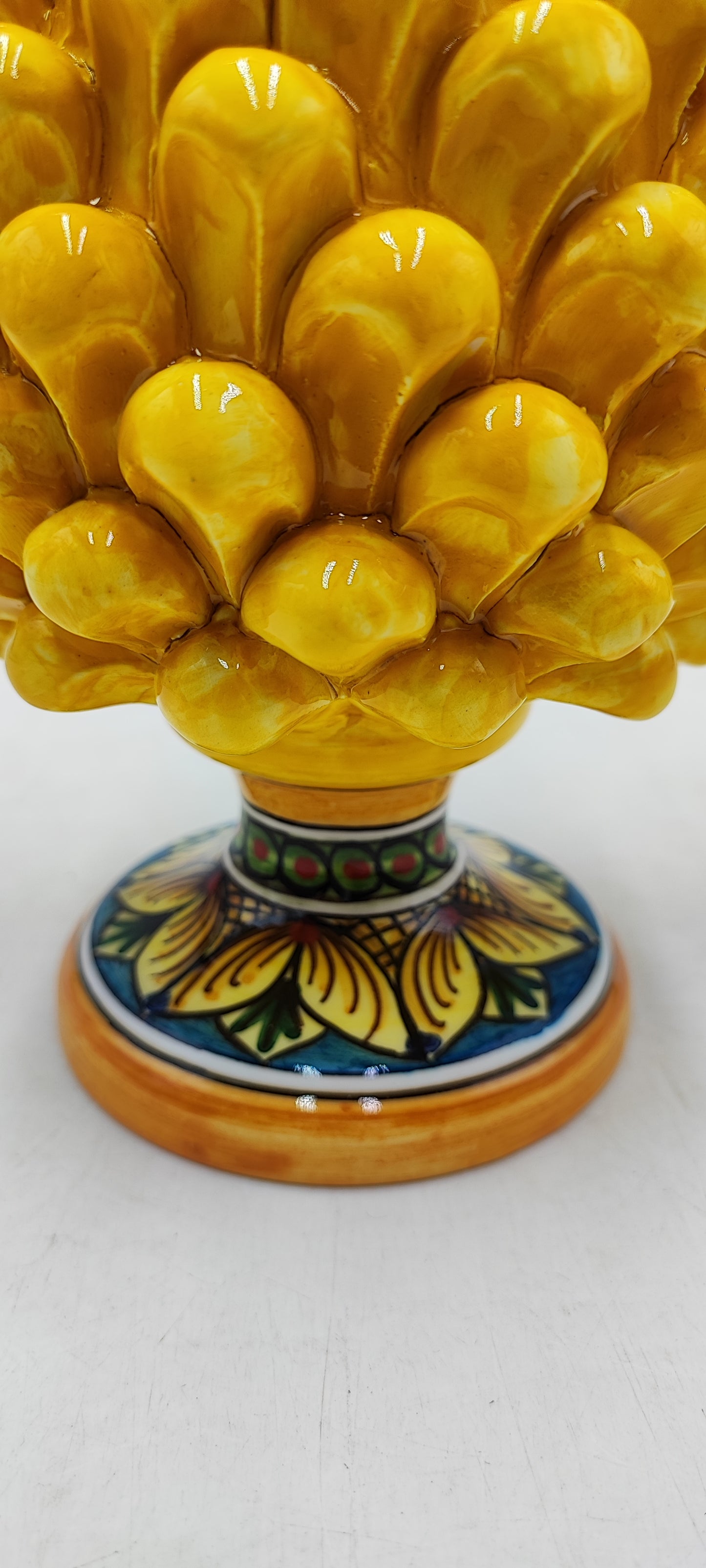 Handmade Sicilian Ceramic Pine Cone: Caltagirone Pottery, Sugar Paper Blue (7.87”)