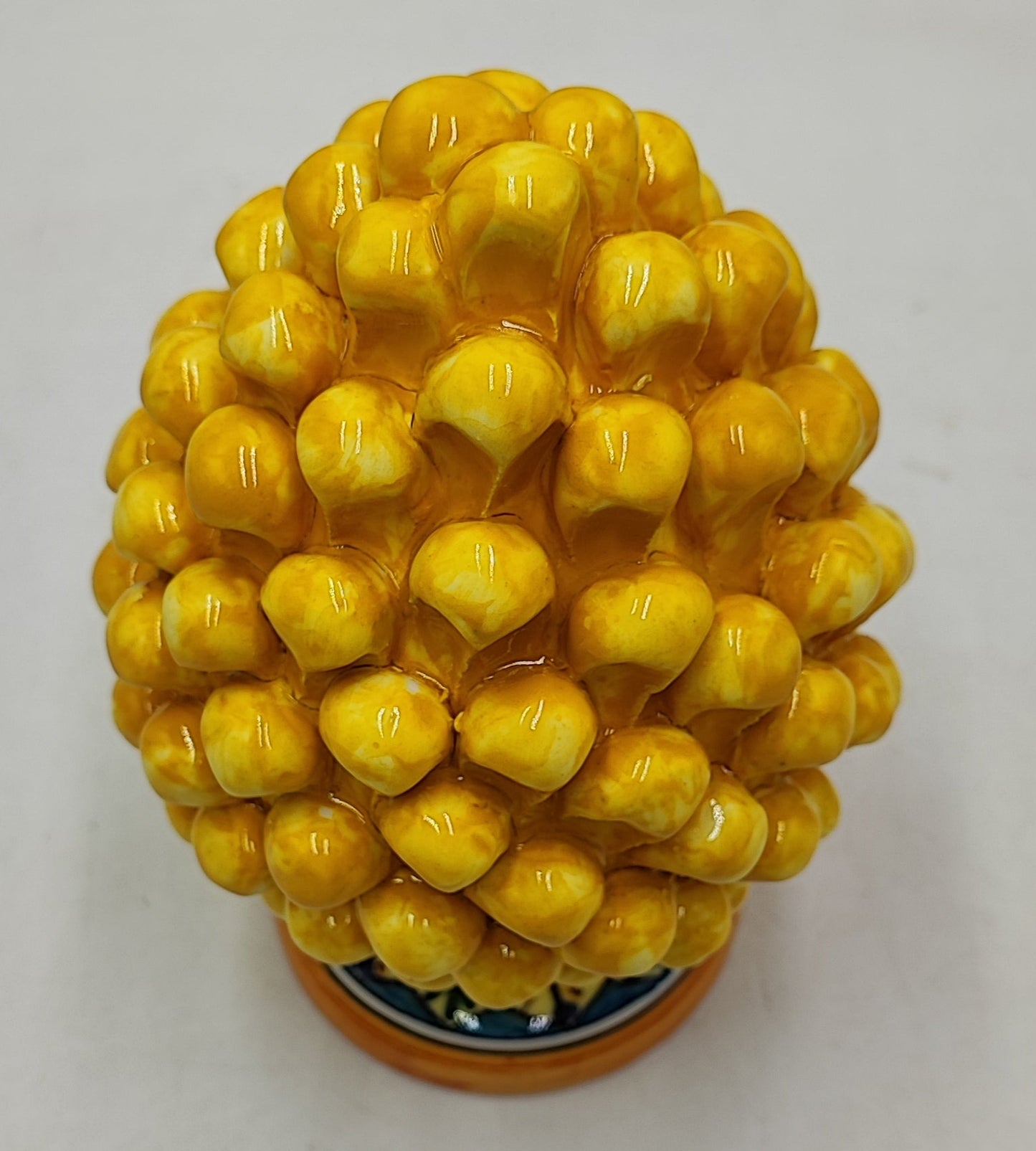 Handmade Sicilian Ceramic Pine Cone: Caltagirone Pottery, Sugar Paper Blue (7.87”)