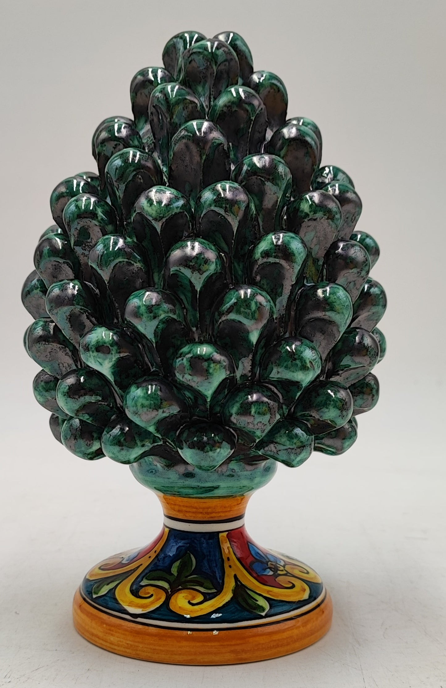 Handmade Sicilian Ceramic Pine Cone: Caltagirone Pottery, Sugar Paper Blue (7.87”)