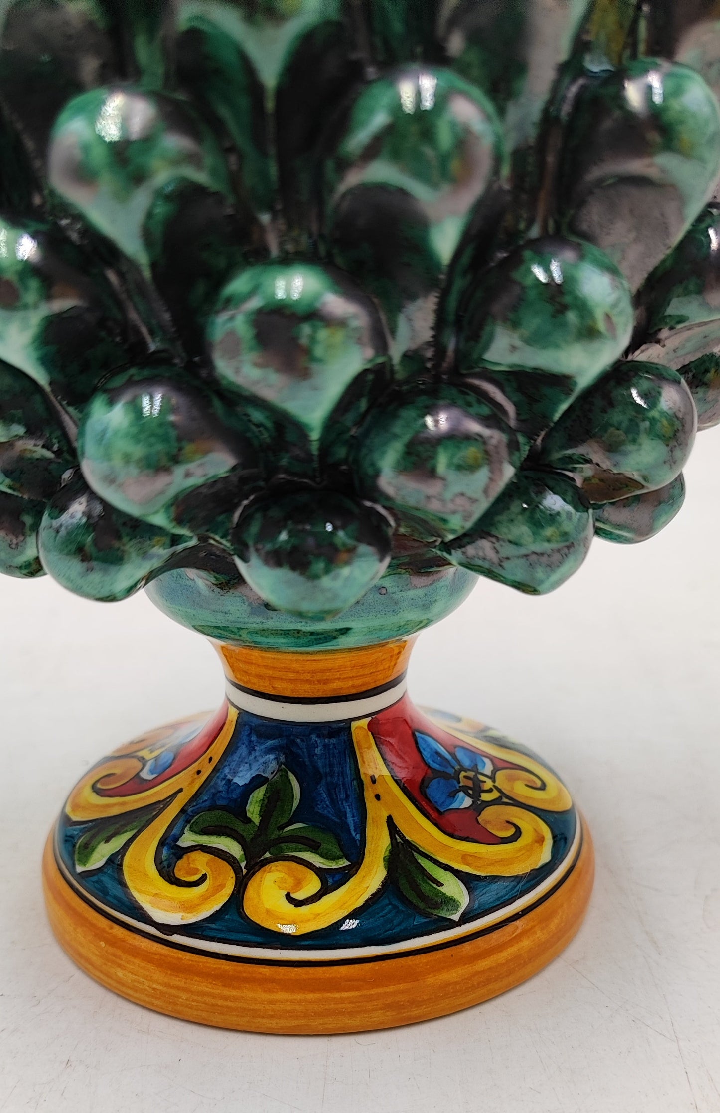 Handmade Sicilian Ceramic Pine Cone: Caltagirone Pottery, Sugar Paper Blue (7.87”)