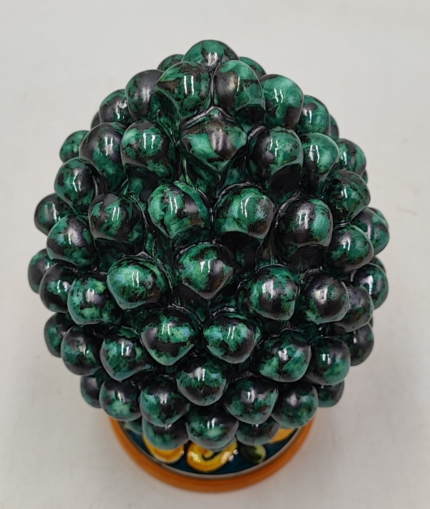 Handmade Sicilian Ceramic Pine Cone: Caltagirone Pottery, Sugar Paper Blue (7.87”)